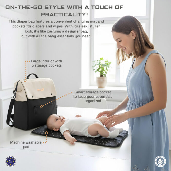 Neobreez Nixe Diaper Bag - Beige/Black