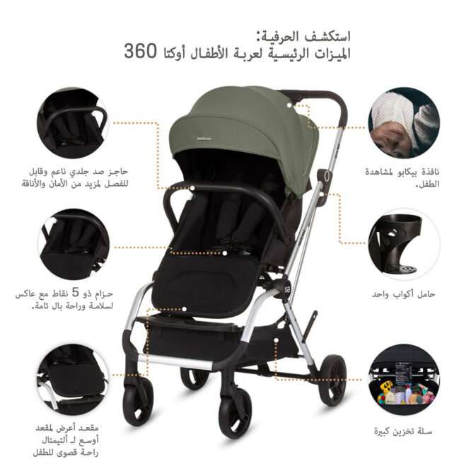 Neobreez Octa 360 Stroller (0-4Yrs) Max 22kg - Olive Green/Black
