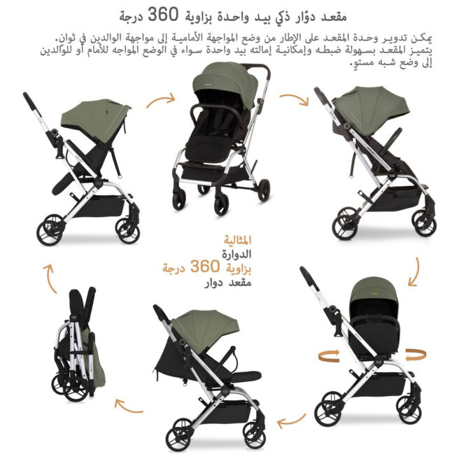 Neobreez Octa 360 Stroller (0-4Yrs) Max 22kg - Olive Green/Black