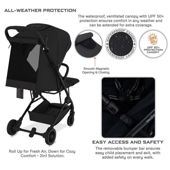 Neobreez Litex Compact Stroller (0-3Yrs) Max 15kg - Black