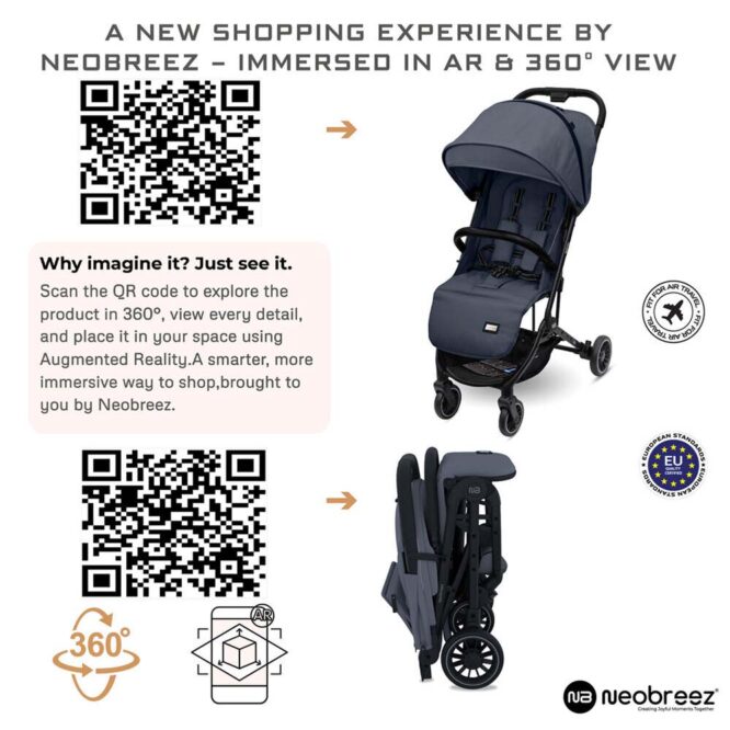 Neobreez Litex Compact Stroller (0-3Yrs) Max 15kg - Black Gray
