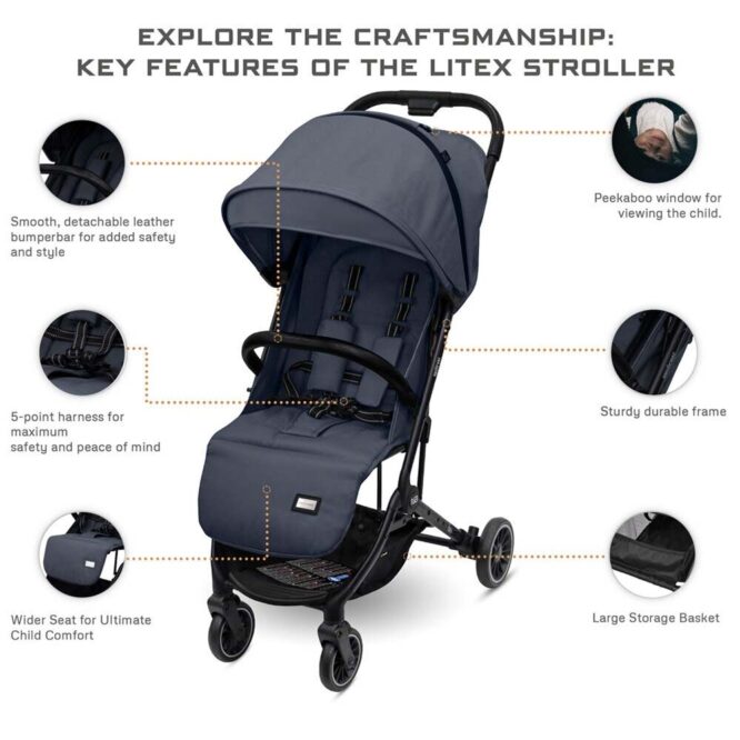 Neobreez Litex Compact Stroller (0-3Yrs) Max 15kg - Black Gray