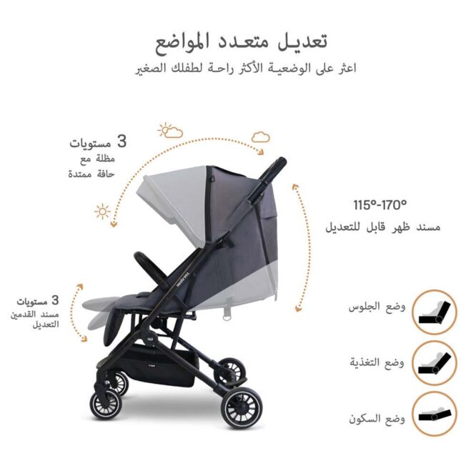 Neobreez Litex Compact Stroller (0-3Yrs) Max 15kg - Black Gray