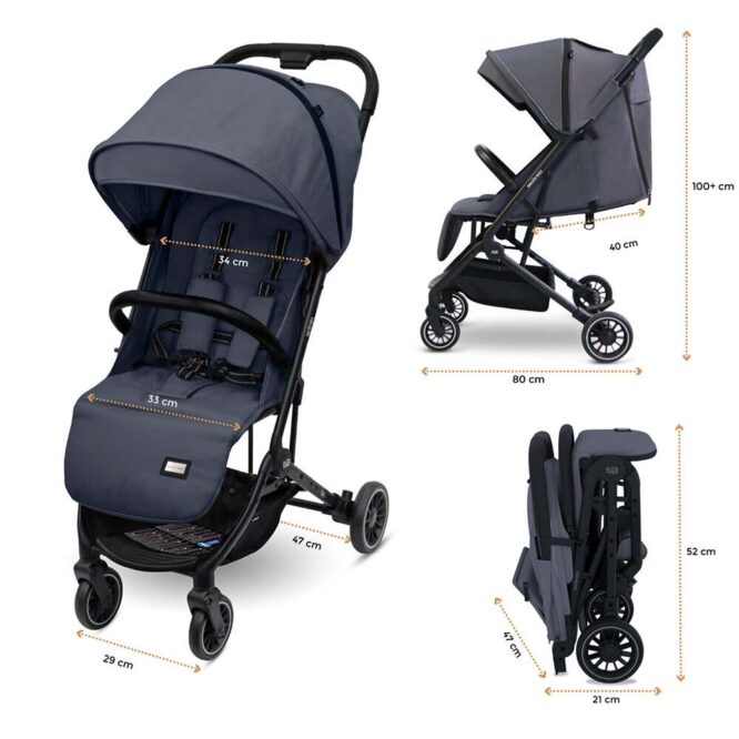Neobreez Litex Compact Stroller (0-3Yrs) Max 15kg - Black Gray