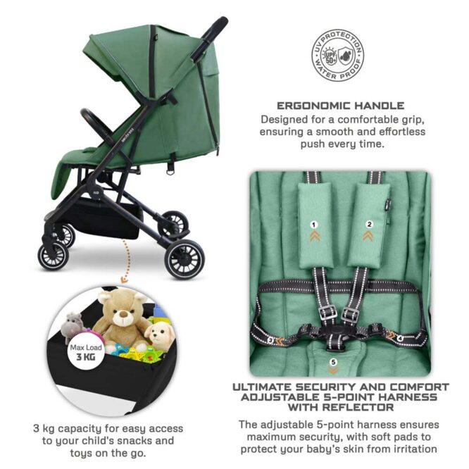 Neobreez Litex Compact Stroller (0-3Yrs) Max 15kg - Olive Green