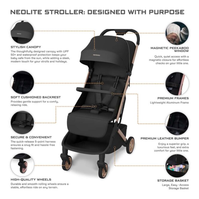 Neobreez Neolite Compact Stroller (0-4Yrs) Max 22kg - Black