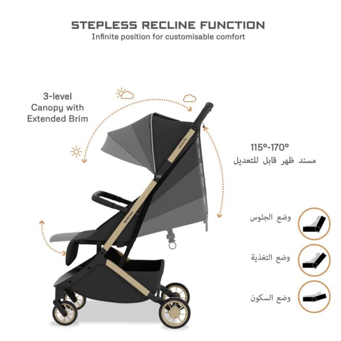 Neobreez Neolite Compact Stroller (0-4Yrs) Max 22kg - Black