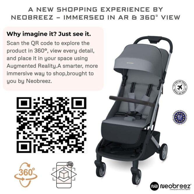 Neobreez Neolite Compact Stroller (0-4Yrs) Max 22kg - Dark Gray/Black