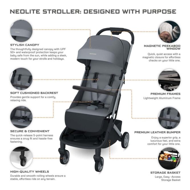 Neobreez Neolite Compact Stroller (0-4Yrs) Max 22kg - Dark Gray/Black