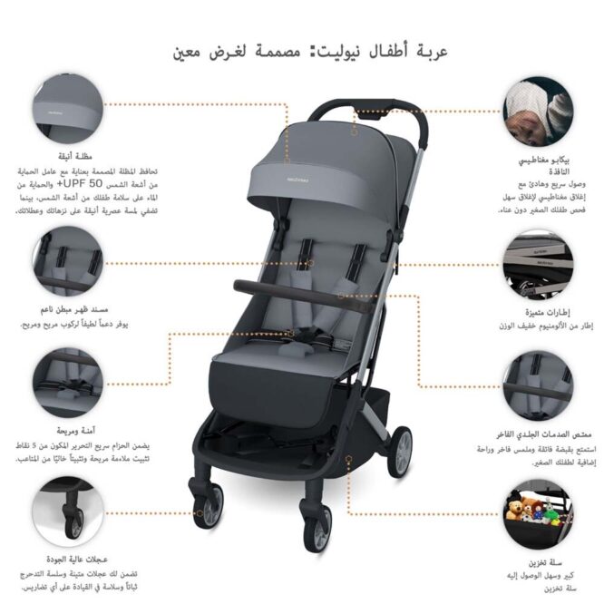 Neobreez Neolite Compact Stroller (0-4Yrs) Max 22kg - Dark Gray/Black