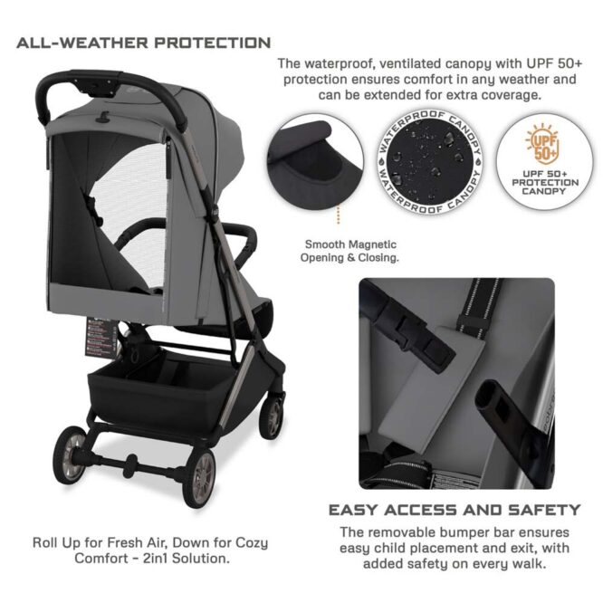 Neobreez Neolite Compact Stroller (0-4Yrs) Max 22kg - Dark Gray/Black