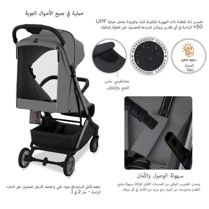 Neobreez Neolite Compact Stroller (0-4Yrs) Max 22kg - Dark Gray/Black