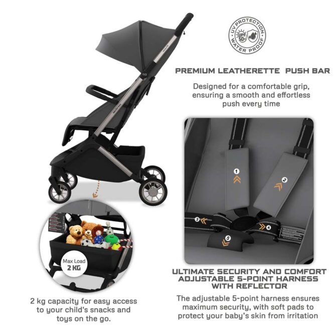 Neobreez Neolite Compact Stroller (0-4Yrs) Max 22kg - Dark Gray/Black