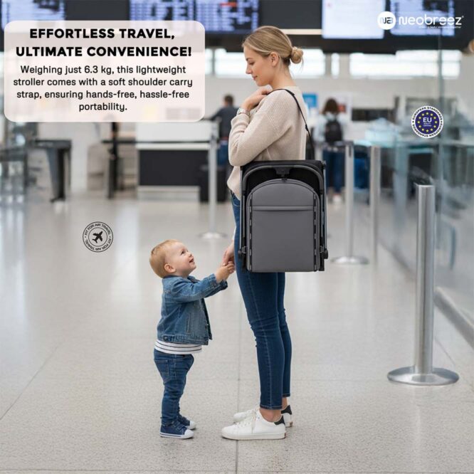 Neobreez Neolite Compact Stroller (0-4Yrs) Max 22kg - Dark Gray/Black