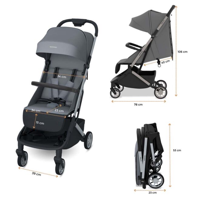 Neobreez Neolite Compact Stroller (0-4Yrs) Max 22kg - Dark Gray/Black