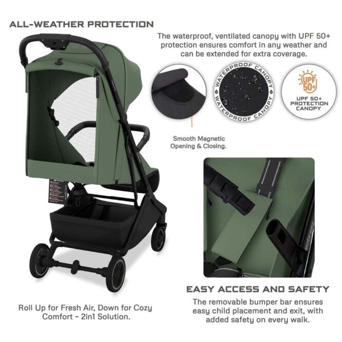 Neobreez NEOLITE Compact Stroller (0-4Yrs) Max 22kg - Olive Green