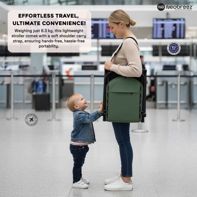 Neobreez NEOLITE Compact Stroller (0-4Yrs) Max 22kg - Olive Green