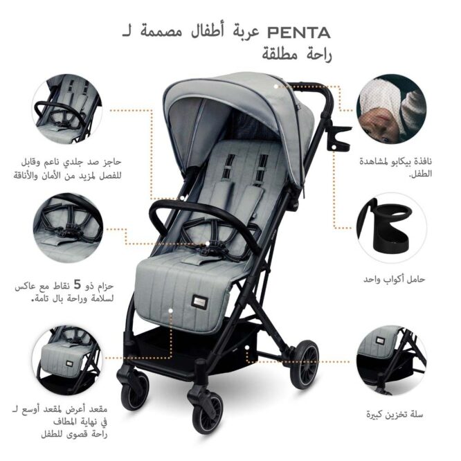 Neobreez PENTA Compact Stroller (0-3Yrs) Max 15kg - Medium Gray