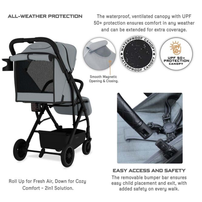 Neobreez PENTA Compact Stroller (0-3Yrs) Max 15kg - Medium Gray