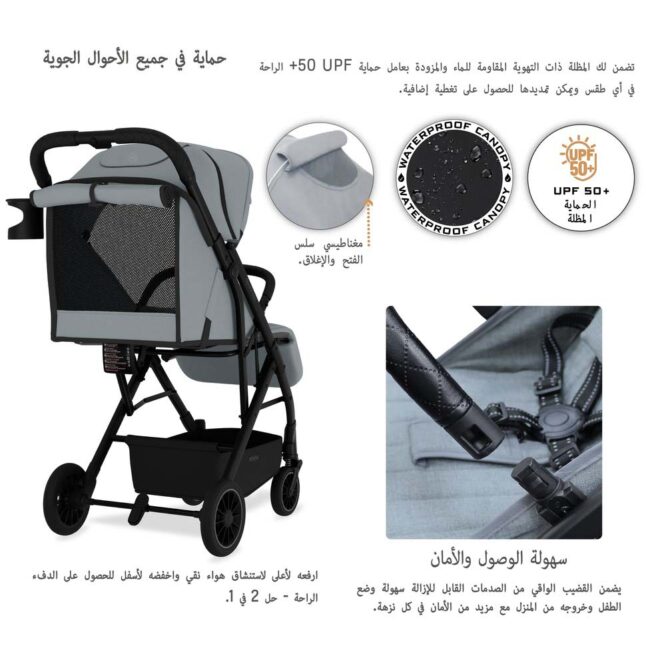 Neobreez PENTA Compact Stroller (0-3Yrs) Max 15kg - Medium Gray