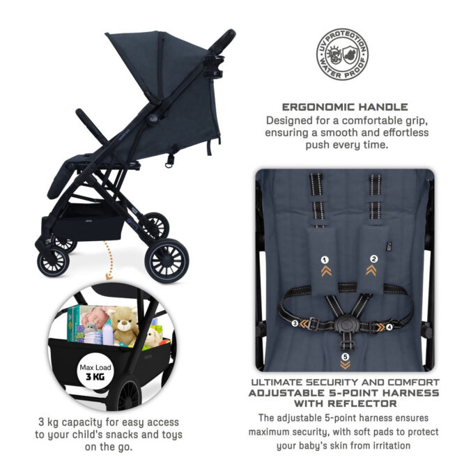 Neobreez PENTA Compact Stroller (0-3Yrs) Max 15kg - Black Gray
