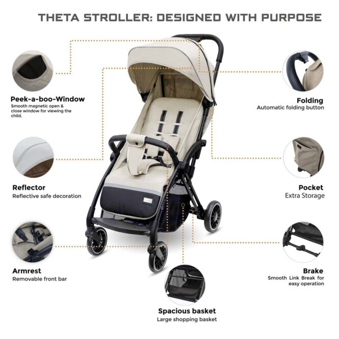 Neobreez THETA Auto Fold Stroller (0-4Yrs) Max 22kg - Beige