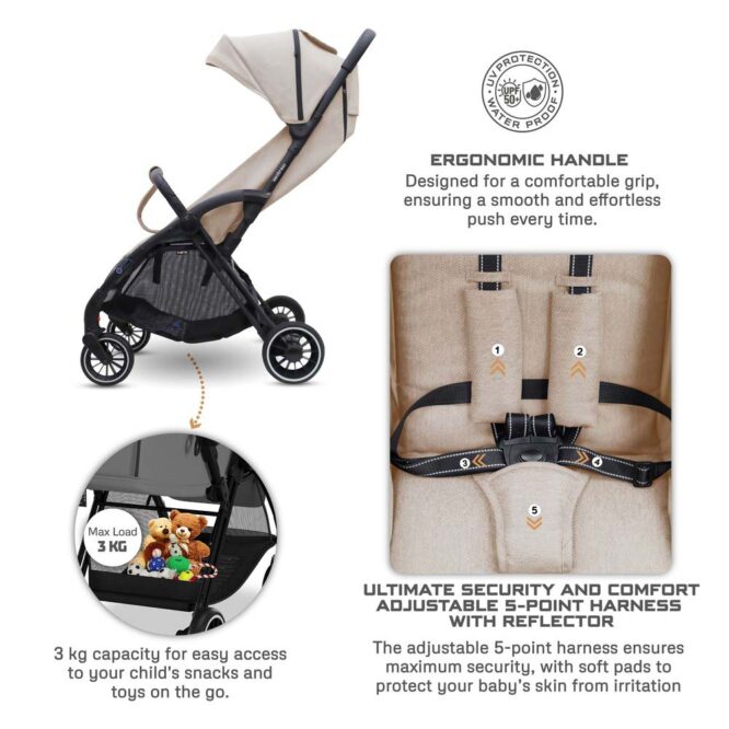 Neobreez THETA Auto Fold Stroller (0-4Yrs) Max 22kg - Beige