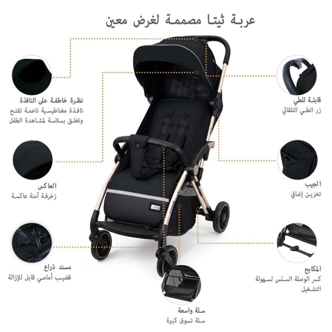 Neobreez THETA Auto Fold Stroller (0-4Yrs) Max 22kg - Black