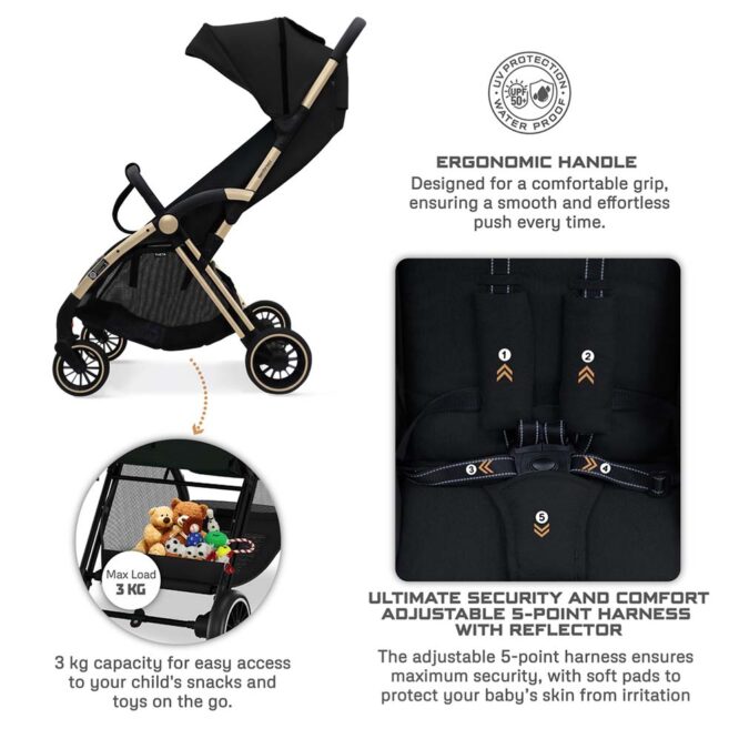 Neobreez THETA Auto Fold Stroller (0-4Yrs) Max 22kg - Black