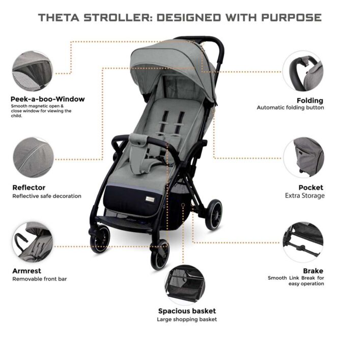 Neobreez THETA Auto Fold Stroller (0-4Yrs) Max 22kg - Dark Gray