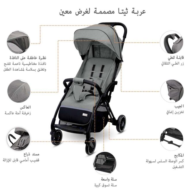 Neobreez THETA Auto Fold Stroller (0-4Yrs) Max 22kg - Dark Gray
