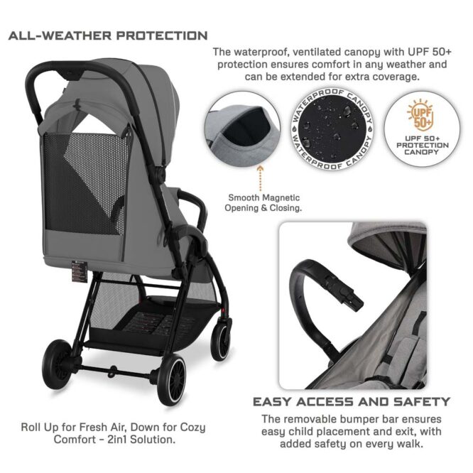 Neobreez THETA Auto Fold Stroller (0-4Yrs) Max 22kg - Dark Gray