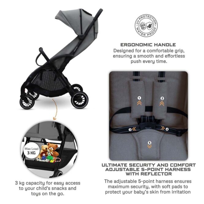 Neobreez THETA Auto Fold Stroller (0-4Yrs) Max 22kg - Dark Gray