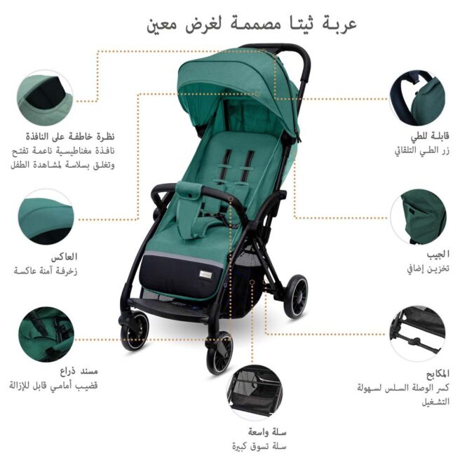 Neobreez THETA Auto Fold Stroller (0-4Yrs) Max 22kg - Olive Green