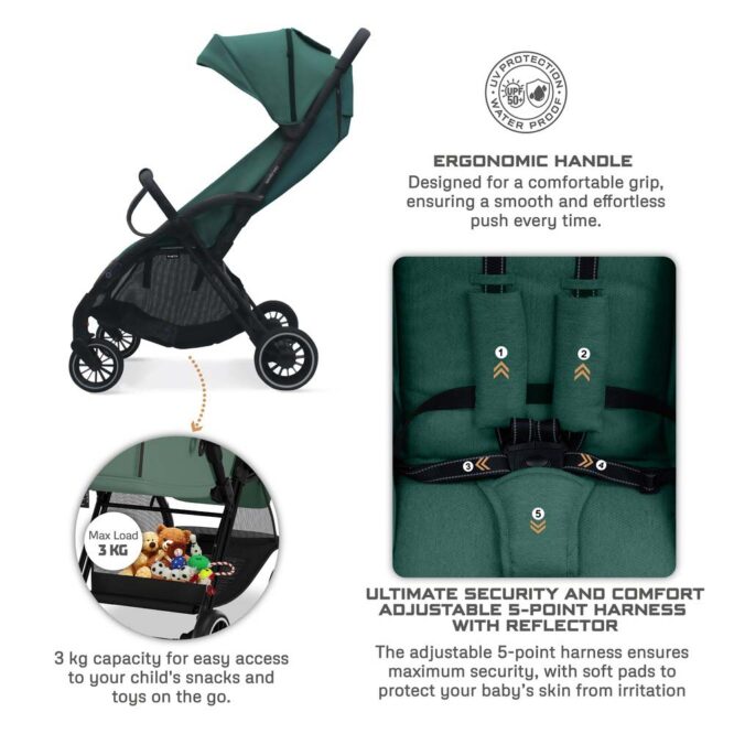 Neobreez THETA Auto Fold Stroller (0-4Yrs) Max 22kg - Olive Green