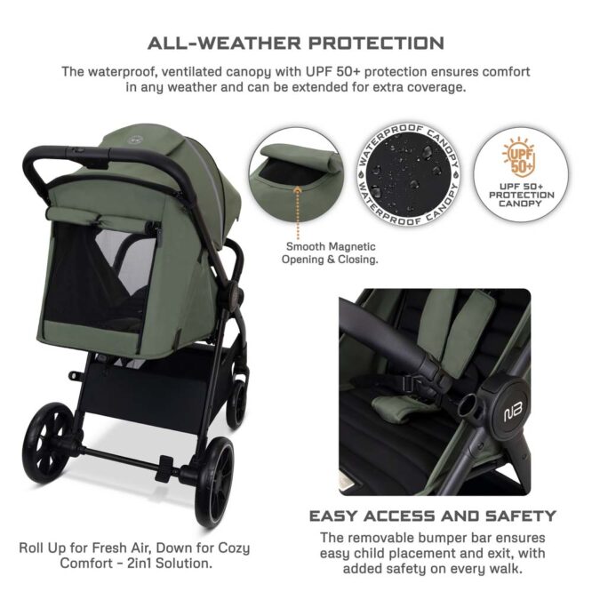 Neobreez VENTO All-Terrain Stroller (0-4Yrs) Max 22kg - Olive Green