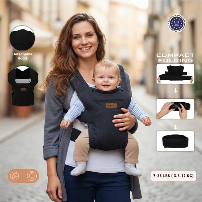 Neobreez ZAVII 2-In-1 Baby Carrier (0m+) Up to 3.5-12kg - Black