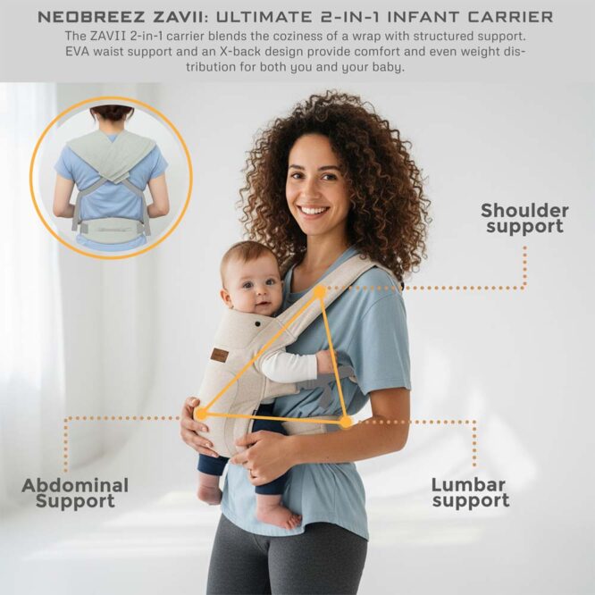 Neobreez ZAVII 2-In-1 Baby Carrier (0m+) Up to 3.5-12kg - Beige