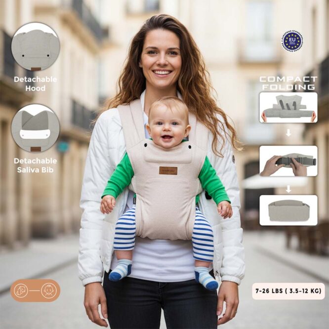 Neobreez ZAVII 2-In-1 Baby Carrier (0m+) Up to 3.5-12kg - Beige
