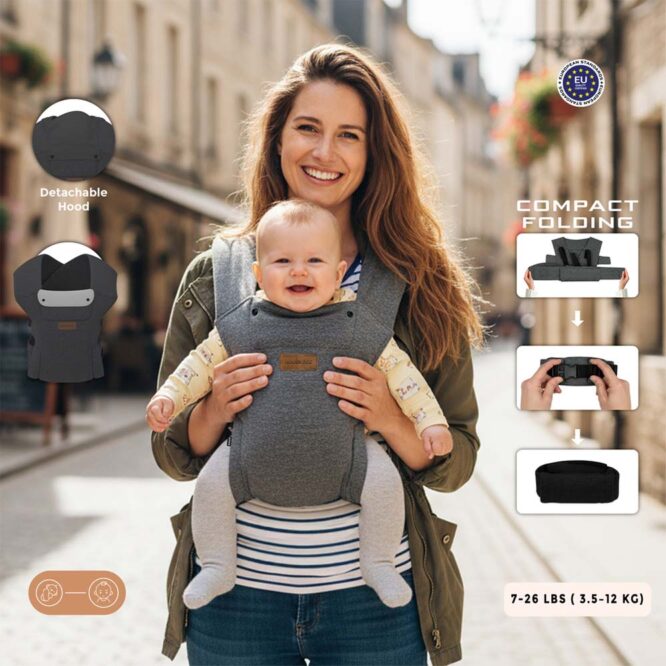 Neobreez ZAVII 2-In-1 Baby Carrier (0m+) Up to 3.5-12kg - Dark Gray