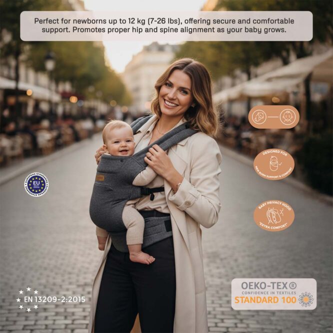 Neobreez ZAVII 2-In-1 Baby Carrier (0m+) Up to 3.5-12kg - Dark Gray