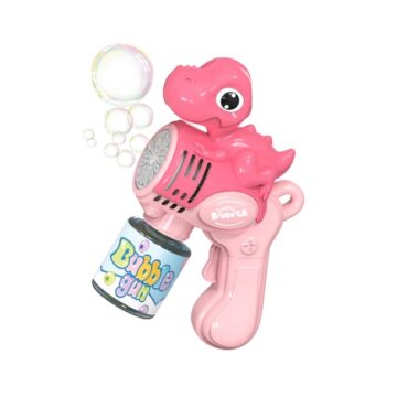 Electric Dinosaur Bubble Gun: A cute, pink dinosaur-shaped bubble machine that provides fun outdoor playtime by rapidly blowing numerous bubbles, making it an exciting and delightful toy for children.Cute, pink dinosaur-shaped bubble gun.Electric function to rapidly create bubbles.Provides fun playtime outdoors.Easy to operate by holding and pulling the trigger (implied from image).Exciting and delightful toy for children.Technical InformationFormat: Electric Bubble Gun (Toy).Design: Dinosaur (Pink).Power: Works with 4 x AA batteries (must be purchased separately, as per common practice).Recommended Age: 3 years and up (implied from product category/similar products).