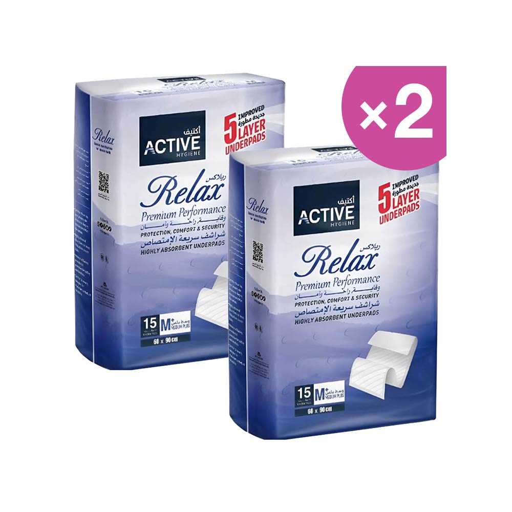 Relax Premium Underpads Size Medium - 15 Pcs | Pack of 2