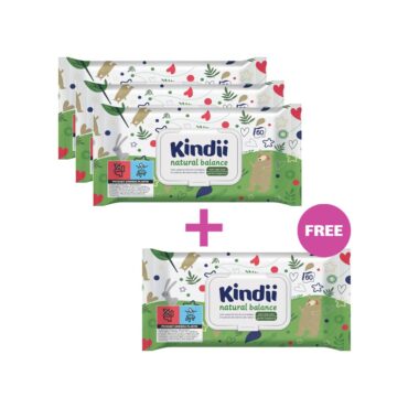 Kindii Baby Wet Wipes Natural Balance - 60 Wipes | 3+1 FREE