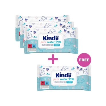 Kindii Baby Wet Wipes Pure Water 99% - 60 Wipes | 3+1 FREE