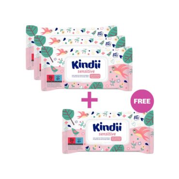Kindii Baby Wet Wipes Sensitive - 60 Wipes | 3+1 FREE