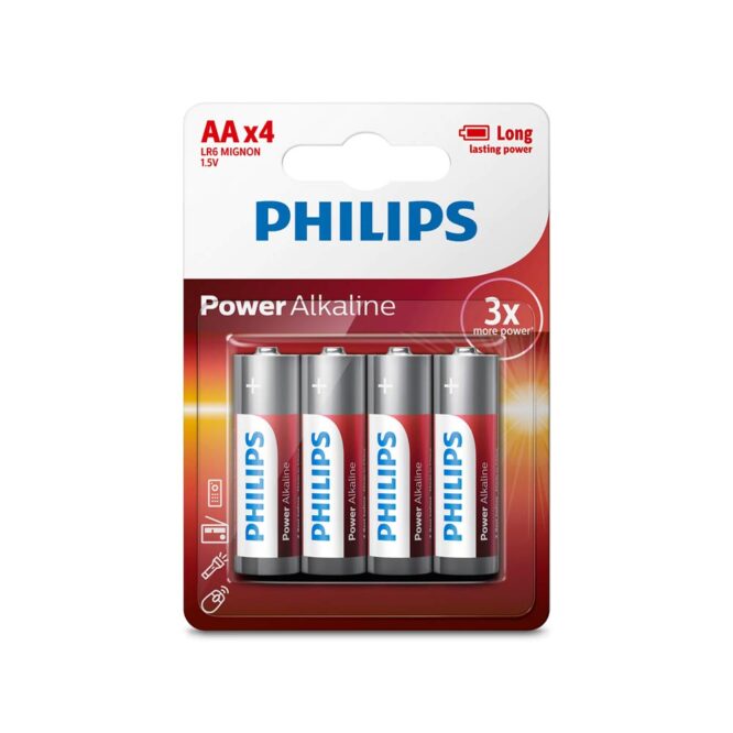 Philips Power Alkaline Battery AA 1.5V - 4 Batteries