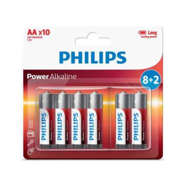 Philips Power Alkaline Battery AA 1.5V Promo Pack - 8+2 Batteries
