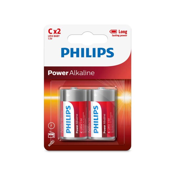 Philips Power Alkaline Battery C 1.5V - 2 Batteries