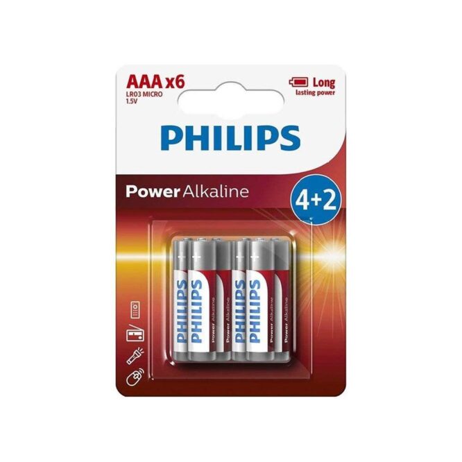 Philips Power Alkaline Battery AAA 1.5V Promo Pack - 4+2 Micro Batteries